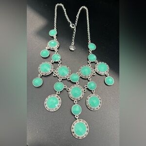 Vintage Monet Bib Necklace in Turquoise Green with Marcasite Accents